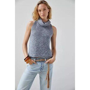 Anthropologie Pilcro Roll Neck Sweater Knit Top Womens Size XL Coastal Boho Blue